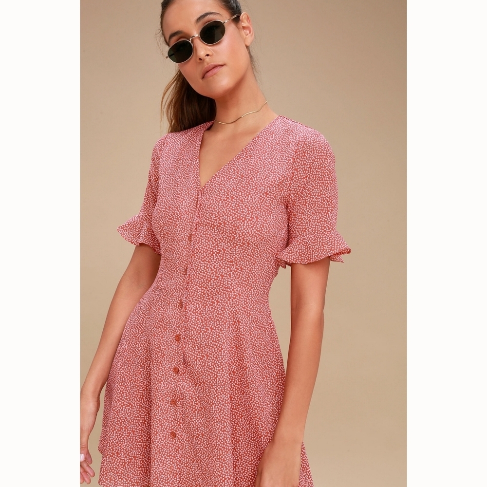 Lulu's Castana Rust Red Print Button-Up Dress - image 4